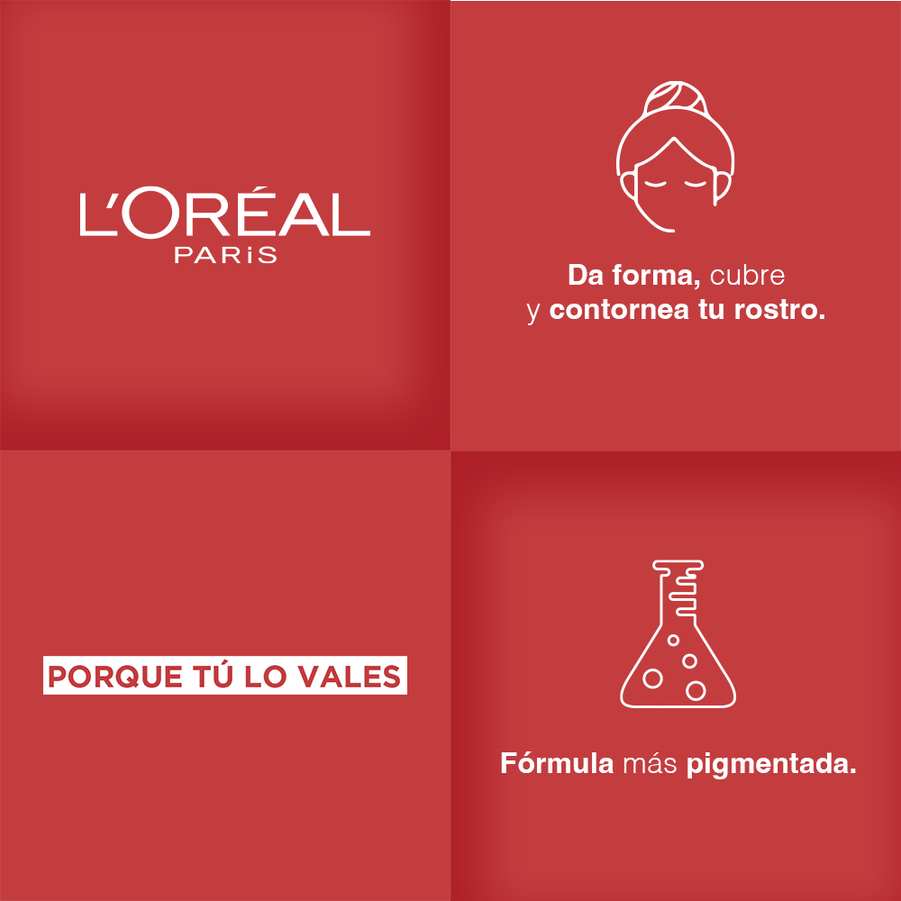 Cubre y contornea tu rostro. Formula más pigmentada.